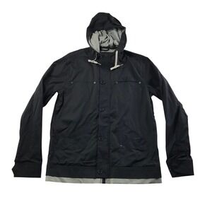 Tavik Modern Beach Culture Womens Hooded Button Up Jacket Black Grey Size M